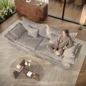 Vesgantti 86.6" Cloud Couch for Living Room, Modern 3 Seater Sailboat Sofa with Deep Seat, Comfy Chenille Upholstered Boneless Couch with Curved Armrest, No Assembly Required, Light Grey