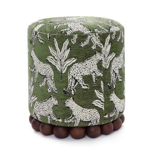 Tov Furniture Dex Olive Green Leopard Jacquard Ottoman