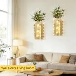 HOMECOR Hanging Wooden Vase Wall Decor - Set of 2, Brown Finish Boho & Modern Farmhouse Decor with Fairy Lights & Artificial Plants, Wall Art for Living Room, Bedroom, Bathroom Home Decor Gift Idea
