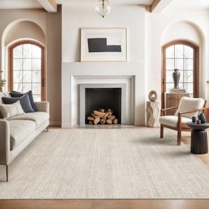 Valenrug Area Rugs 9x12 Living Room - Stain Resistant 9x12 Area Rugs for Living Room, Non Slip Backing Printed Rugs for Bedroom, Folable Machine Washable Rugs (9'x12', Beige)