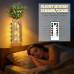 HOMECOR Hanging Wooden Vase Wall Decor - Set of 2, Brown Finish Boho & Modern Farmhouse Decor with Fairy Lights & Artificial Plants, Wall Art for Living Room, Bedroom, Bathroom Home Decor Gift Idea