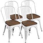 Yaheetech Metal Dining Chairs Set of 4, Industrial Stackable Kitchen Chairs with Wood Top Seat for Dining Room/Restaurant/Bistro/Patio, Indoor & Outdoor Use, White