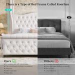 koorlian King Size Bed Frame,Chenille Upholstered Bed Frame, Sleigh Platform Bed with 51" Tall Wingback Headboard 27" Scroll Footboard,Luxury Deep Curved Tufted,No Box Spring Required,Cream