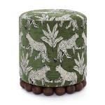 Tov Furniture Dex Olive Green Leopard Jacquard Ottoman