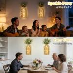 HOMECOR Hanging Wooden Vase Wall Decor - Set of 2, Brown Finish Boho & Modern Farmhouse Decor with Fairy Lights & Artificial Plants, Wall Art for Living Room, Bedroom, Bathroom Home Decor Gift Idea