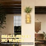 HOMECOR Hanging Wooden Vase Wall Decor - Set of 2, Brown Finish Boho & Modern Farmhouse Decor with Fairy Lights & Artificial Plants, Wall Art for Living Room, Bedroom, Bathroom Home Decor Gift Idea