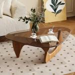 JCAJCA Coffee Table for Living Room Mid Century Modern Center Table with Glass Top and Wood, Brown/Walnut