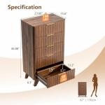 VINGLI Fluted Tall Dresser 5 Drawer, 23.66" W Chest of Drawers, Walnut Wood Dresser for Bedroom Mid Century Modern with Rounded Edge, 23.66" W*15.59" D*44.88" H
