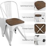 Yaheetech Metal Dining Chairs Set of 4, Industrial Stackable Kitchen Chairs with Wood Top Seat for Dining Room/Restaurant/Bistro/Patio, Indoor & Outdoor Use, White