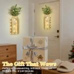 HOMECOR Hanging Wooden Vase Wall Decor - Set of 2, Brown Finish Boho & Modern Farmhouse Decor with Fairy Lights & Artificial Plants, Wall Art for Living Room, Bedroom, Bathroom Home Decor Gift Idea