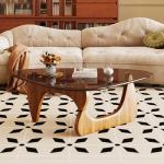 JCAJCA Coffee Table for Living Room Mid Century Modern Center Table with Glass Top and Wood, Brown/Walnut