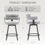 FERFALDER Counter Height Bar Stools with Full Back – Swivel Counter Stools Set of 2 with Linen Padded Back, Metal Footrest, Modern Barstools for Kitchen Counter, Island, Dining Room, Grey 24 inch