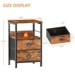 Furologee Night Stand Set of 2, Nightstand with 2 Fabric Drawers, Bed Side Table with Open Shelf, Wooden Top, Hooks, Backboard Design, End Table for Bedroom, Study, Hallway, Brown