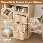 SMORBOSS Coffee Bar Cabinet with Storage, Fluted Buffet Sideboard Cabinet with 3 Drawers & Adjustable Shelf, Rounded Edge Modern Storage Cabinet for Dining Room, Kitchen, Living Room, Entryway, Oak