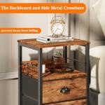 Furologee Night Stand Set of 2, Nightstand with 2 Fabric Drawers, Bed Side Table with Open Shelf, Wooden Top, Hooks, Backboard Design, End Table for Bedroom, Study, Hallway, Brown