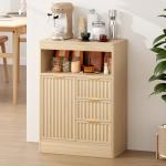 SMORBOSS Coffee Bar Cabinet with Storage, Fluted Buffet Sideboard Cabinet with 3 Drawers & Adjustable Shelf, Rounded Edge Modern Storage Cabinet for Dining Room, Kitchen, Living Room, Entryway, Oak