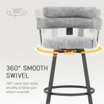 FERFALDER Counter Height Bar Stools with Full Back – Swivel Counter Stools Set of 2 with Linen Padded Back, Metal Footrest, Modern Barstools for Kitchen Counter, Island, Dining Room, Grey 24 inch