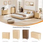 VINGLI Fluted Tall Dresser 5 Drawer, 23.66" W Chest of Drawers, Walnut Wood Dresser for Bedroom Mid Century Modern with Rounded Edge, 23.66" W*15.59" D*44.88" H