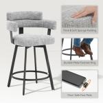 FERFALDER Counter Height Bar Stools with Full Back – Swivel Counter Stools Set of 2 with Linen Padded Back, Metal Footrest, Modern Barstools for Kitchen Counter, Island, Dining Room, Grey 24 inch