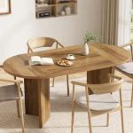 LITTLE TREE 63" Rustic Oval Dining Table for 2-4, Sturdy MDF Farmhouse Kitchen Table with Metal Strip Base, for Living Room, Office, Restaurant, Multi-Use, Umber