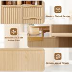 SMORBOSS Coffee Bar Cabinet with Storage, Fluted Buffet Sideboard Cabinet with 3 Drawers & Adjustable Shelf, Rounded Edge Modern Storage Cabinet for Dining Room, Kitchen, Living Room, Entryway, Oak