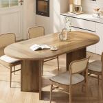 LITTLE TREE 63" Rustic Oval Dining Table for 2-4, Sturdy MDF Farmhouse Kitchen Table with Metal Strip Base, for Living Room, Office, Restaurant, Multi-Use, Umber