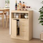 SMORBOSS Coffee Bar Cabinet with Storage, Fluted Buffet Sideboard Cabinet with 3 Drawers & Adjustable Shelf, Rounded Edge Modern Storage Cabinet for Dining Room, Kitchen, Living Room, Entryway, Oak