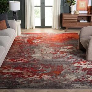 SAFAVIEH Area Rug 8x10 - Madison Collection - Large - Grey & Orange, Boho Abstract Design, Non-Shedding & Easy Cleaning, Ideal for Living Room, Bedroom, Office, Dining Space (MAD440G)