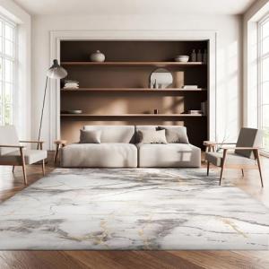 SAFAVIEH Craft Collection Area Rug - 8' x 10', Grey & Gold, Modern Abstract Design, Non-Shedding & Easy Care, Ideal for High Traffic Areas in Living Room, Bedroom (CFT877F)