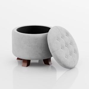 Magshion Round Ottoman, Ottoman with Storage, 20 Dia. x 17 H Inches Foot Rest Stool with Legs for Bedroom, Living Room, Decorative Home Furniture, Light Gray