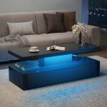 MXV Modern Coffee Table, 40 Inches Coffee Tables with 16 Colors LED Lights, 2 Tier Rectangular Center Table, Large Storage Space, High Glossy Wooden Tea Table for Living Room, Bedroom, Office, Black