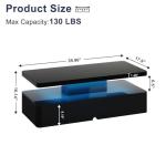 MXV Modern Coffee Table, 40 Inches Coffee Tables with 16 Colors LED Lights, 2 Tier Rectangular Center Table, Large Storage Space, High Glossy Wooden Tea Table for Living Room, Bedroom, Office, Black