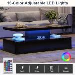 MXV Modern Coffee Table, 40 Inches Coffee Tables with 16 Colors LED Lights, 2 Tier Rectangular Center Table, Large Storage Space, High Glossy Wooden Tea Table for Living Room, Bedroom, Office, Black
