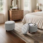 Magshion Round Ottoman, Ottoman with Storage, 20 Dia. x 17 H Inches Foot Rest Stool with Legs for Bedroom, Living Room, Decorative Home Furniture, Light Gray