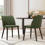 COLAMY Upholstered Dining Chairs Set of 4, Modern PU Leather Dining Room Kitchen Side Chair with Padded Seat and Wood Legs Restaurant/Cafe, Green