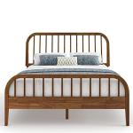 DG Casa Wesley Solid Wood Queen Size Bed Frame - Mid Century Modern Style, Platform with Spindle Headboard and Footboard, No Box Spring Required, Walnut Finish