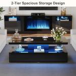 MXV Modern Coffee Table, 40 Inches Coffee Tables with 16 Colors LED Lights, 2 Tier Rectangular Center Table, Large Storage Space, High Glossy Wooden Tea Table for Living Room, Bedroom, Office, Black