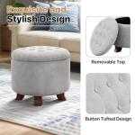Magshion Round Ottoman, Ottoman with Storage, 20 Dia. x 17 H Inches Foot Rest Stool with Legs for Bedroom, Living Room, Decorative Home Furniture, Light Gray
