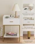 Apetaccat Nightstand with Charging Station,3-Tier Bedside Table for Small Space,Modern Night Stand with Storage Drawer and Shelf,Small Side Table for Bedroom,Living Room,White