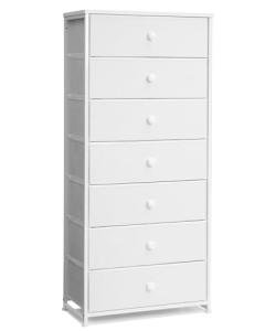 Crestlive Products Tall Dresser, 7-Drawer Wide Fabirc Storage Tower, Chests of Drawers - Vertical Organizer Unit for Bedroom, Hallway, Entryway, Nursery, Wood Top, Closets with Handles (White)
