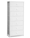 Crestlive Products Tall Dresser, 7-Drawer Wide Fabirc Storage Tower, Chests of Drawers - Vertical Organizer Unit for Bedroom, Hallway, Entryway, Nursery, Wood Top, Closets with Handles (White)