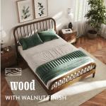DG Casa Wesley Solid Wood Queen Size Bed Frame - Mid Century Modern Style, Platform with Spindle Headboard and Footboard, No Box Spring Required, Walnut Finish