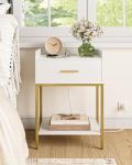 Apetaccat Nightstand with Charging Station,3-Tier Bedside Table for Small Space,Modern Night Stand with Storage Drawer and Shelf,Small Side Table for Bedroom,Living Room,White