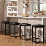 IDEALHOUSE Bar Stools Set of 4, 24.6" Counter Height Backless Barstools, Upholstered PU Leather Seats with Metal X-Frame & Footrest, Modern Kitchen Stools for Home Bar, Dining Room, Black
