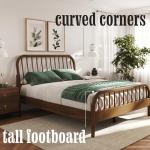 DG Casa Wesley Solid Wood Queen Size Bed Frame - Mid Century Modern Style, Platform with Spindle Headboard and Footboard, No Box Spring Required, Walnut Finish