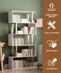 Gadroad 5 Tier Geometric Bookcase,S Shaped Bookshelf, Wood Decorative Storage Shelving, Modern Freestanding Display Shelves, Tall Book Shelf Unit for Living Room Bedroom, Gold