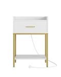 Apetaccat Nightstand with Charging Station,3-Tier Bedside Table for Small Space,Modern Night Stand with Storage Drawer and Shelf,Small Side Table for Bedroom,Living Room,White