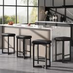 IDEALHOUSE Bar Stools Set of 4, 24.6" Counter Height Backless Barstools, Upholstered PU Leather Seats with Metal X-Frame & Footrest, Modern Kitchen Stools for Home Bar, Dining Room, Black