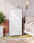 Crestlive Products Tall Dresser, 7-Drawer Wide Fabirc Storage Tower, Chests of Drawers - Vertical Organizer Unit for Bedroom, Hallway, Entryway, Nursery, Wood Top, Closets with Handles (White)