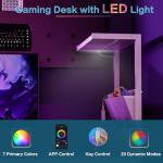 Jakyitvi 33.7" Computer Desk with Power Outlets, LED Lights & Drawer, Small Office Desk with Storage Bag & Hooks, Gaming Desk for Bedrooms or Home Office, Compact Study Desk for Small Spaces，White